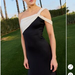 Lady Pipa One-Shoulder Black and Cream Dress